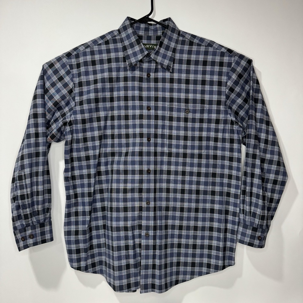 Orvis Signature Twill Men's Button Down Shirt. Size XL Blue Plaid. 100% Cotton